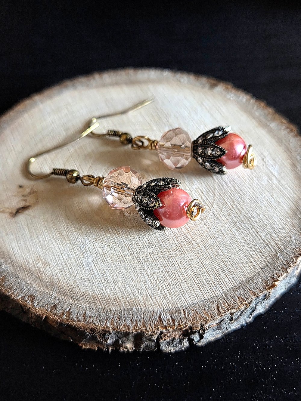 Image of Vintage Inspired Dusty Pink Pearl Dangle Earrings