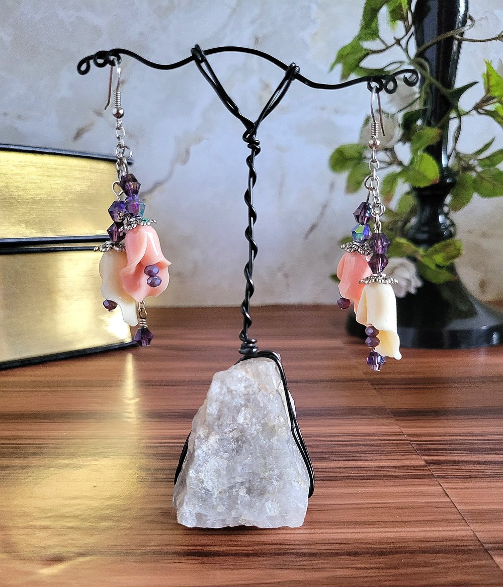 Image of Pink and White Calla Lily Dangle Earrings