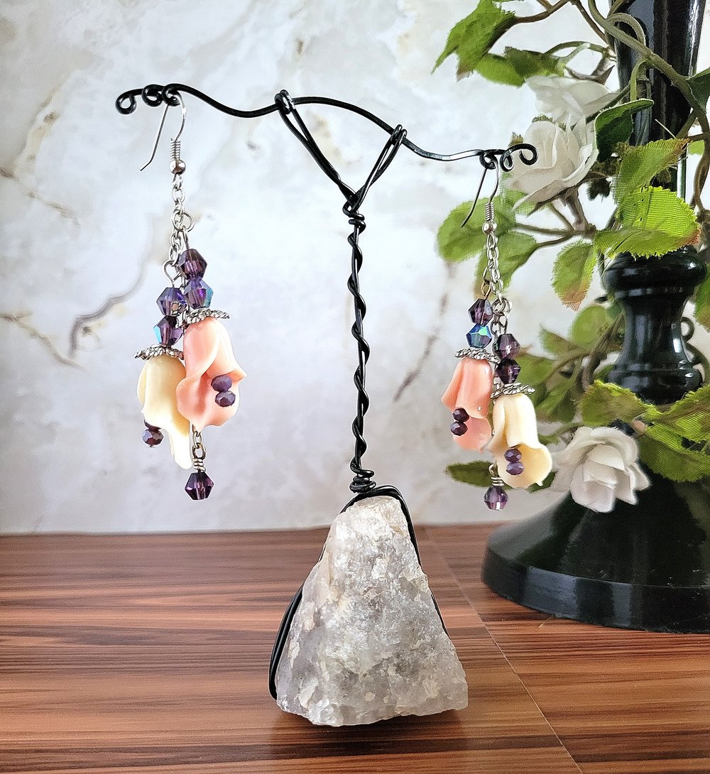 Image of Pink and White Calla Lily Dangle Earrings