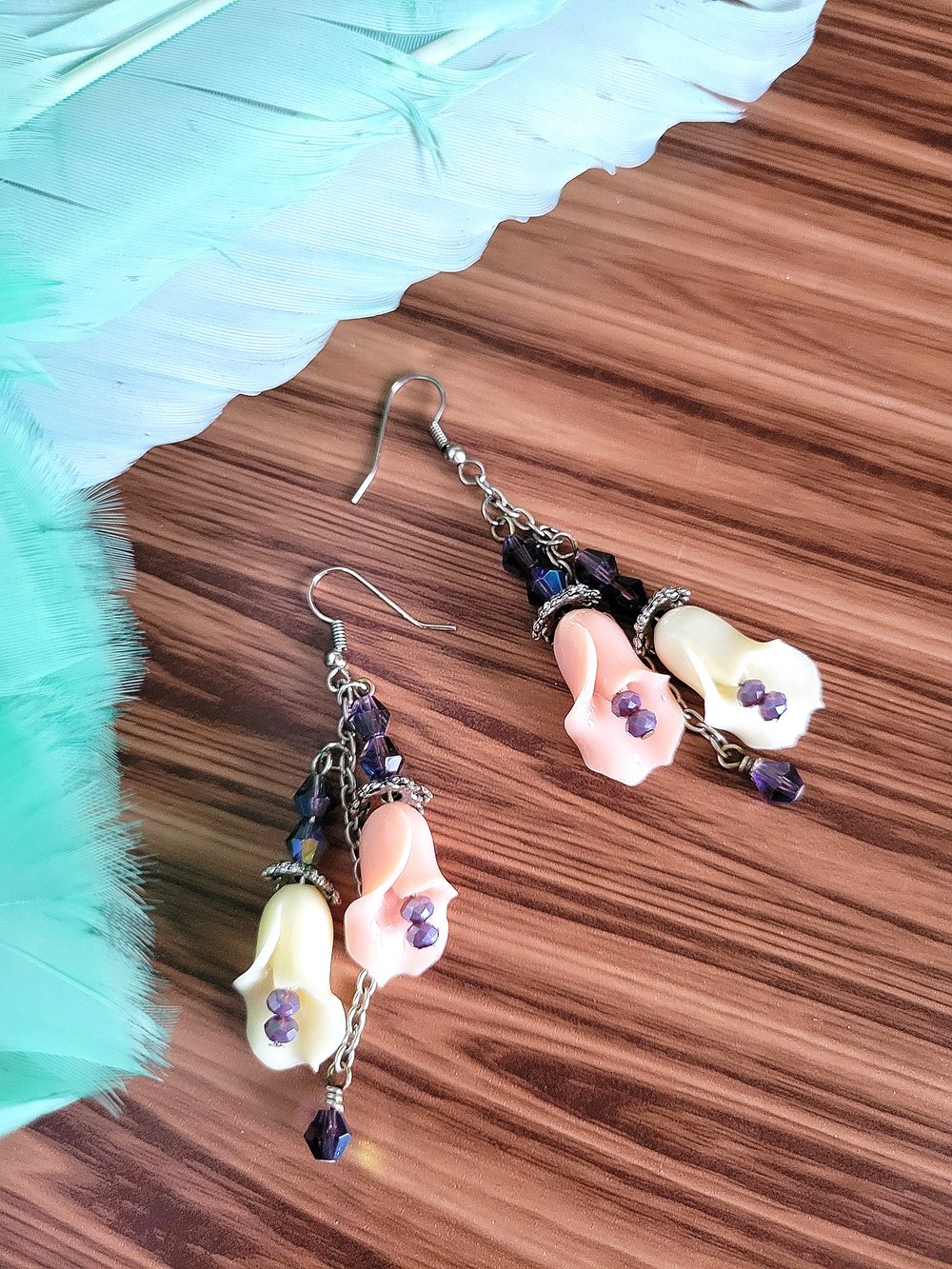 Image of Pink and White Calla Lily Dangle Earrings