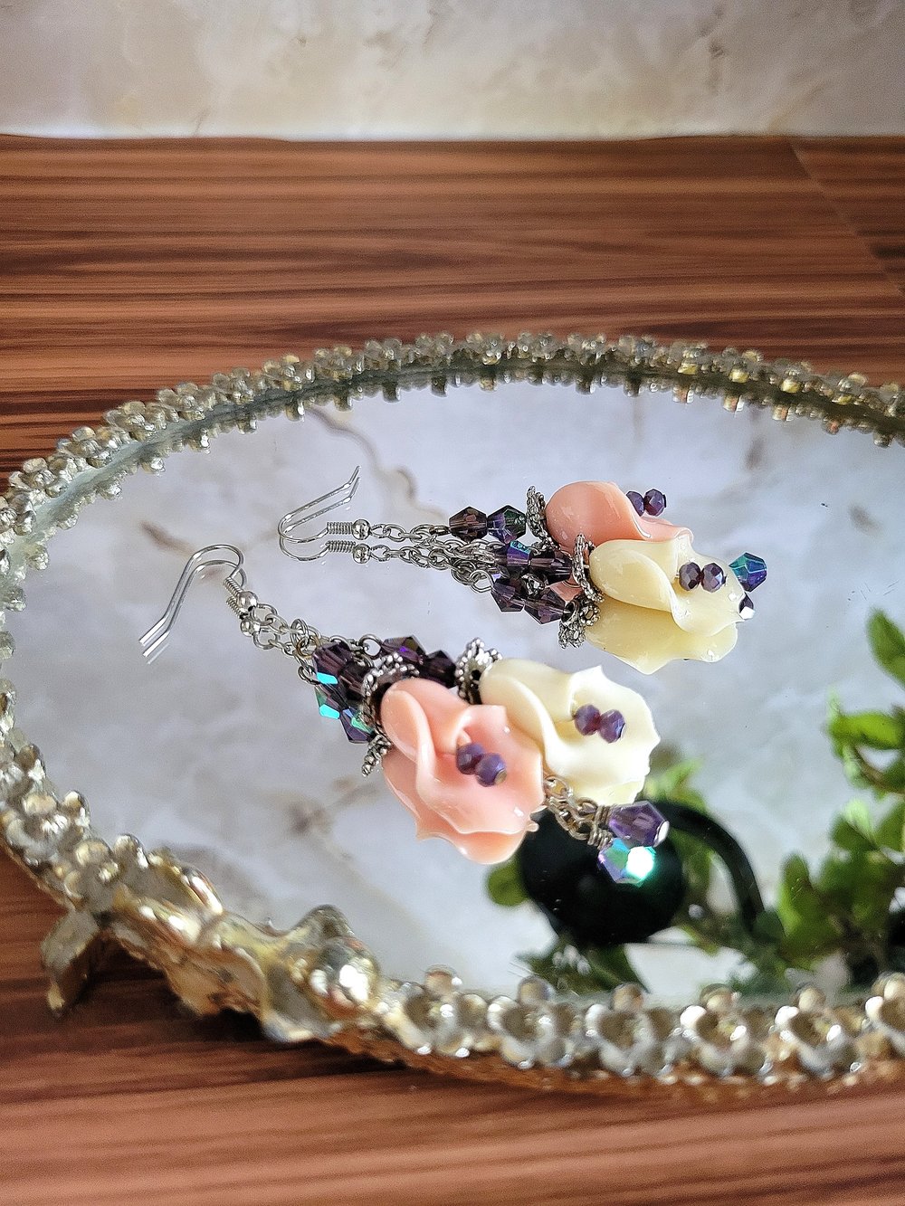 Image of Pink and White Calla Lily Dangle Earrings