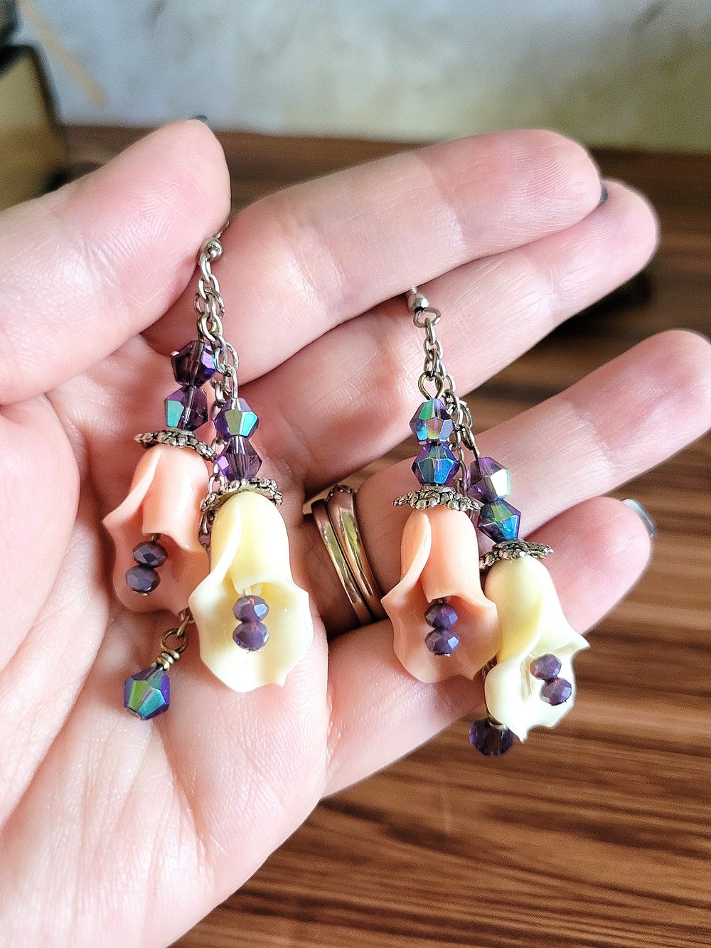 Image of Pink and White Calla Lily Dangle Earrings