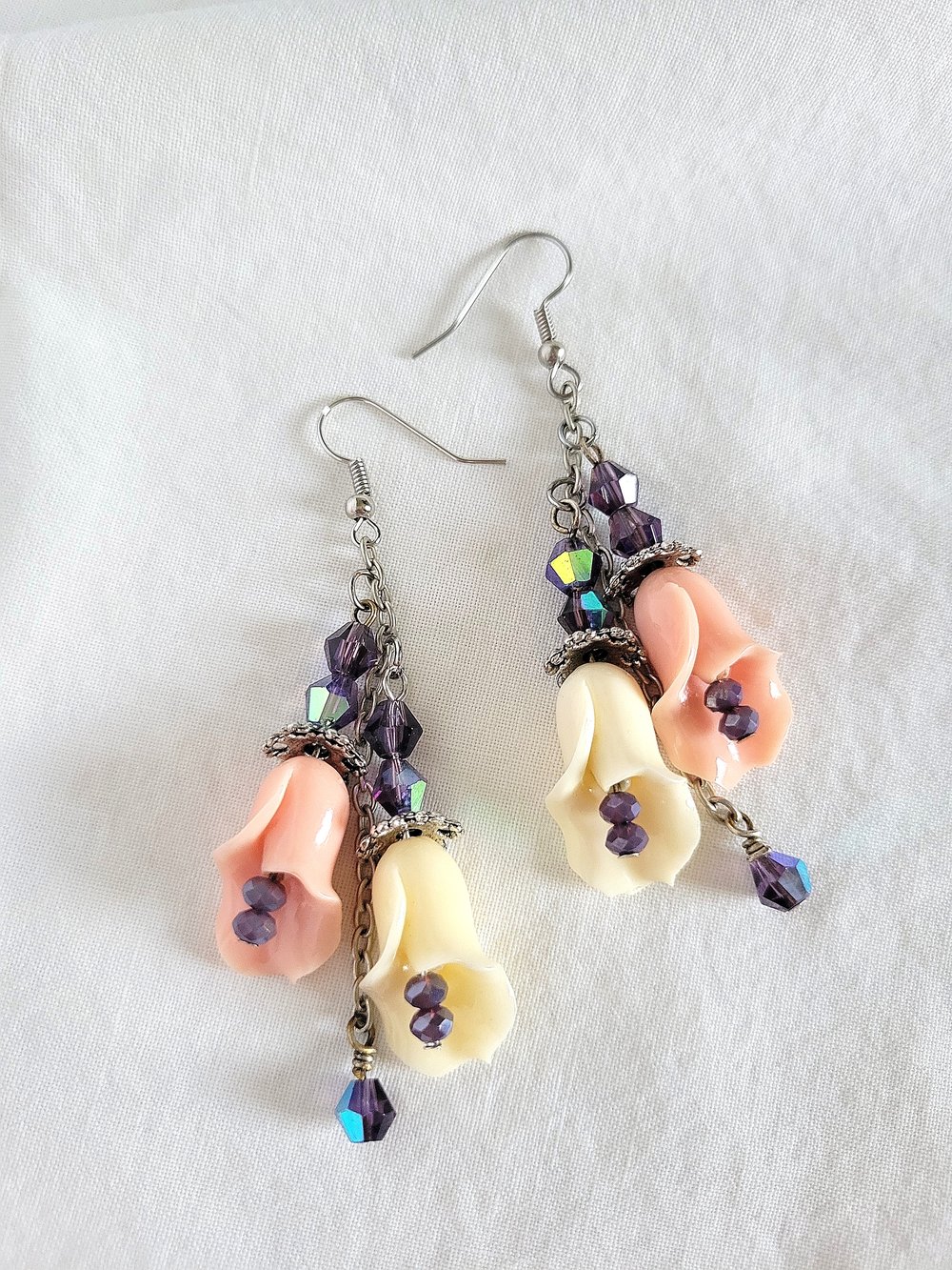 Image of Pink and White Calla Lily Dangle Earrings