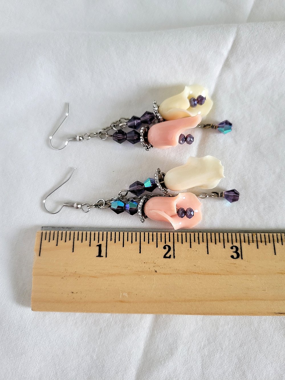 Image of Pink and White Calla Lily Dangle Earrings