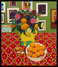 Hilary Pecis - Tiger Vase, Giclee Print, Pets Contemporary Art, Wall Decor, Flowers Interior