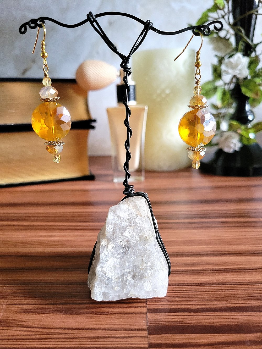 Image of Yellow Disc Earrings with a Sunburst Pattern