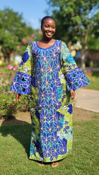 Blue green boubou African women's party dress