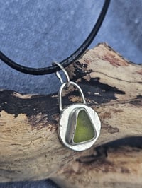 Image 4 of Ready to ship! Mens Necklace! Cornish Green seaglass & Sterling Silver pebble 
