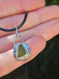 Image 3 of Ready to ship! Mens Necklace! Cornish Green seaglass & Sterling Silver pebble 