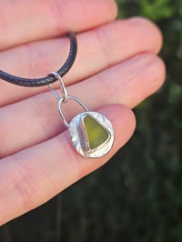 Image 2 of Ready to ship! Mens Necklace! Cornish Green seaglass & Sterling Silver pebble 