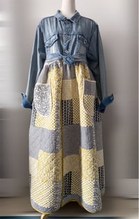 Image 1 of Handmade Repurposed Denim Quilt Jacket with Belt Bow 