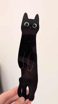 Image 1 of Long black cat peeking bookmark