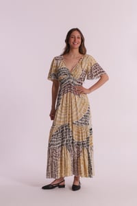 VESTIDO LARGO AMARILLO Y MARRÓN MIMI MUA