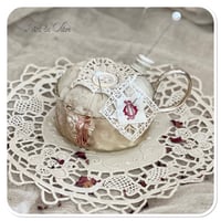 Image 4 of Handmade pin cushion sitting on a silver tray full of French sewing notions