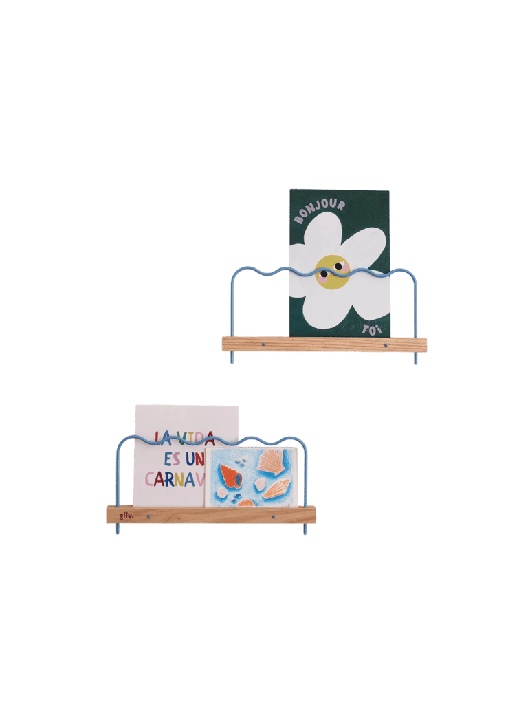 DUO D'ÉTAGÈRES MURALES SUPER-POSES ONDE 20 CM (ROSE OU BLEU)