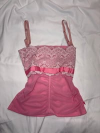 Image 1 of 00s Morgan de Toi pink ruched cami with lace and bow
