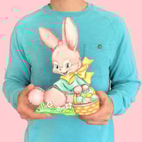 Image 2 of Pink vintage bunny with basket plaque 