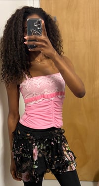 Image 5 of 00s Morgan de Toi pink ruched cami with lace and bow