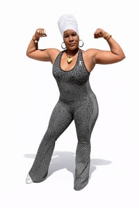 Image 1 of Midnight Gray Leopard Sculpt Jumper Suit