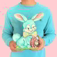 Image 2 of Blue vintage bunny with chocolate egg plaque 