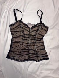Image 1 of 90s black polka dot ruched corset style cami 