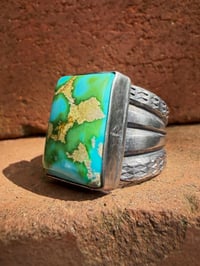 Image 2 of WL&A Handmade Heavy Ingot Split Lane Gem Grade Sonoran Desert Ring - Size 11
