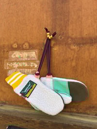 Image 1 of Mitt Elberts Mittens ♻️ / Quartz Color Fleece / Yellow & White Stripe Cuff