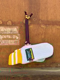 Image 4 of Mitt Elberts Mittens ♻️ / Quartz Color Fleece / Yellow & White Stripe Cuff