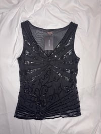 Image 1 of 00s vintage black beaded micromesh top