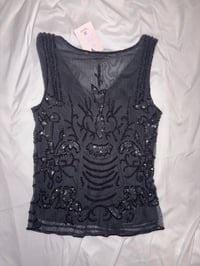 Image 2 of 00s vintage black beaded micromesh top