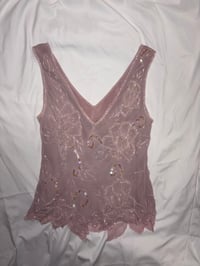Image 1 of 00s Monsoon pink silk beaded sequin asymmetrical hem cami 