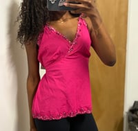 Image 5 of 00s hot pink tie back sequin cami top 