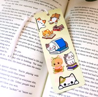 Image 2 of Cats and Books with a White Tassel Handmade Metal Bookmark, book, reading