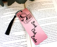 Image 1 of Book Club Babe with Black Tassel Handmade Metal Bookmark, book, reading