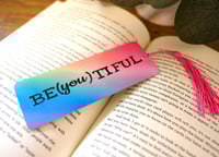 Image 2 of BE (YOU) TIFUL Handmade Metal Bookmark, book, reading, pink