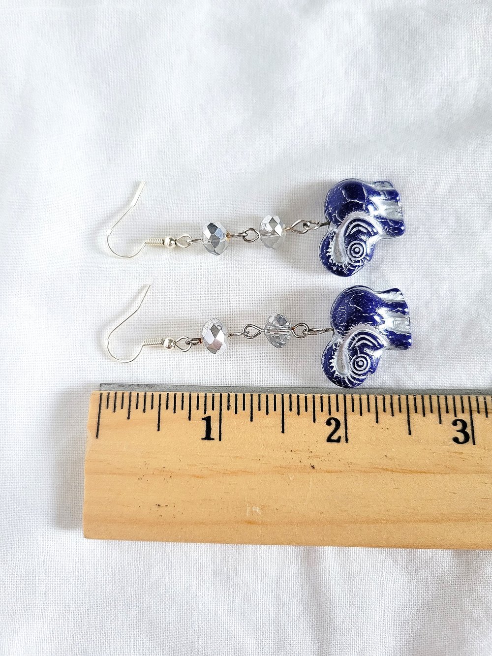 Image of Navy Blue Artisan Elephant Beaded Earrings with a Silver Wash