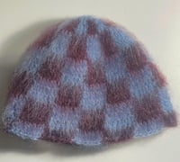 02 / Blue & Burgundy Checker Brushed Mohair Beanie