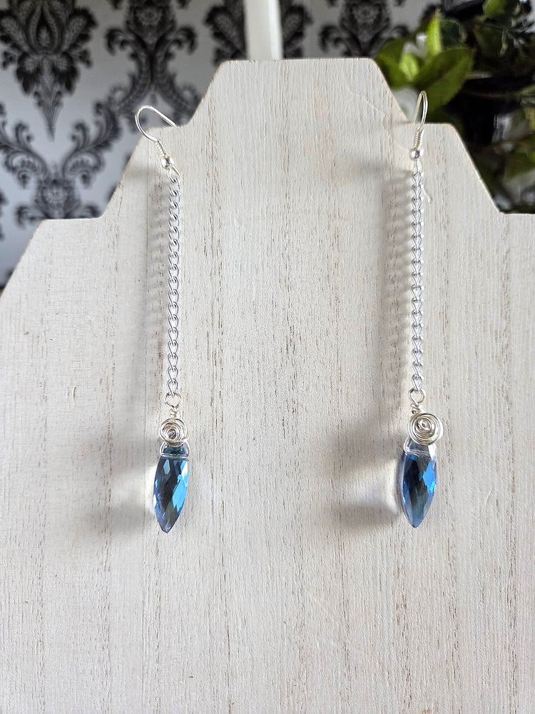 Image of Blue Diamond Dagger Earrings with Wire Rose Detail