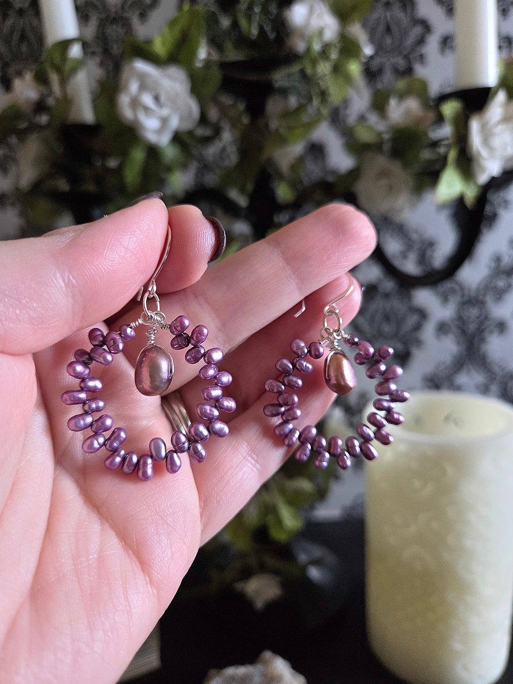 Image of Lilac Freshwater Pearl Bridal Earrings