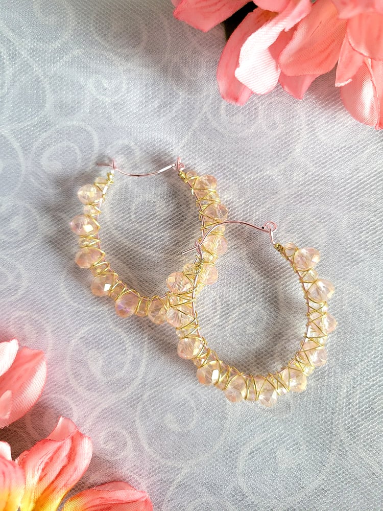Image of Handmade Wire-wrapped Beaded Hoop Earrings-Large