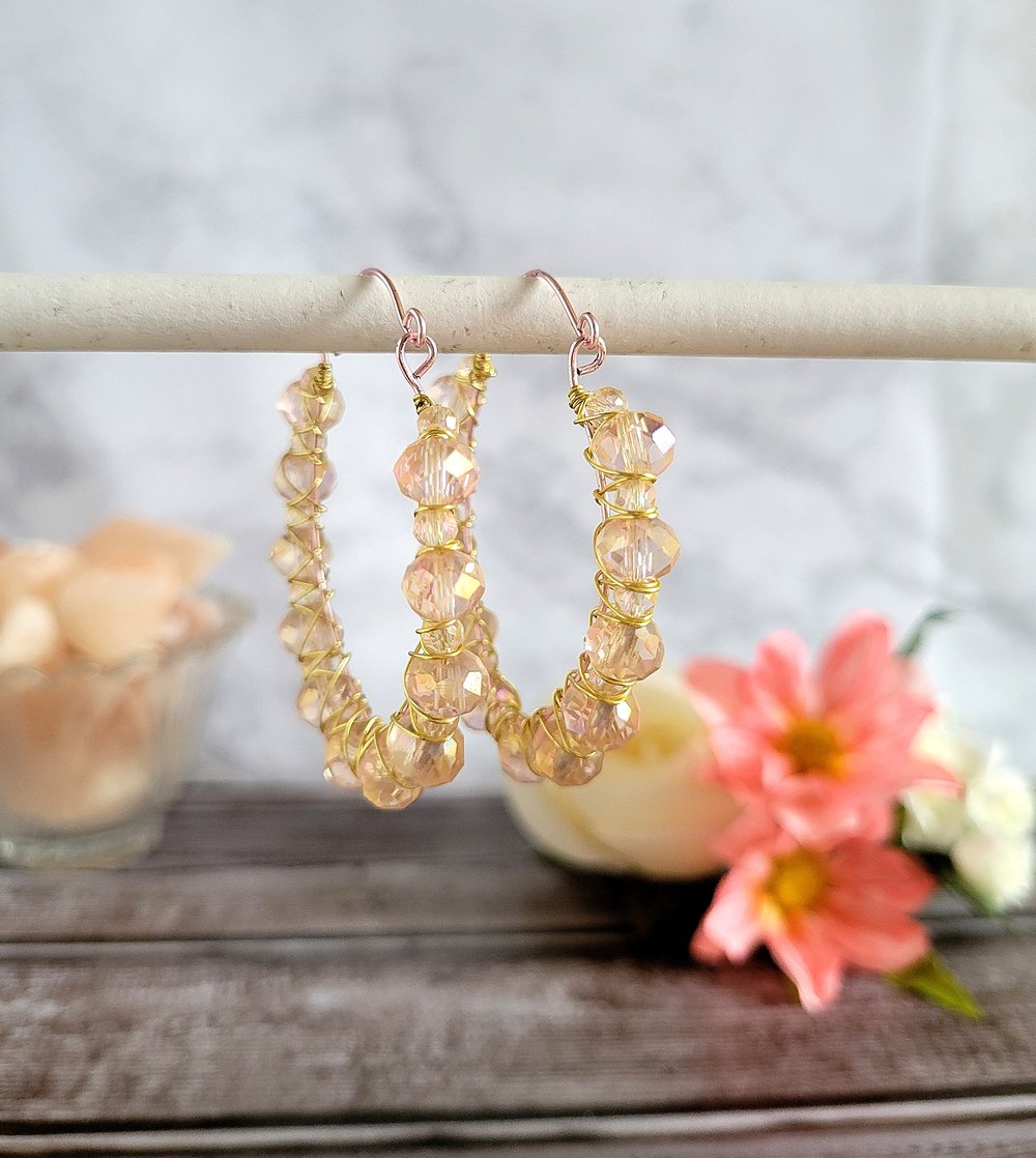 Image of Handmade Wire-wrapped Beaded Hoop Earrings-Large