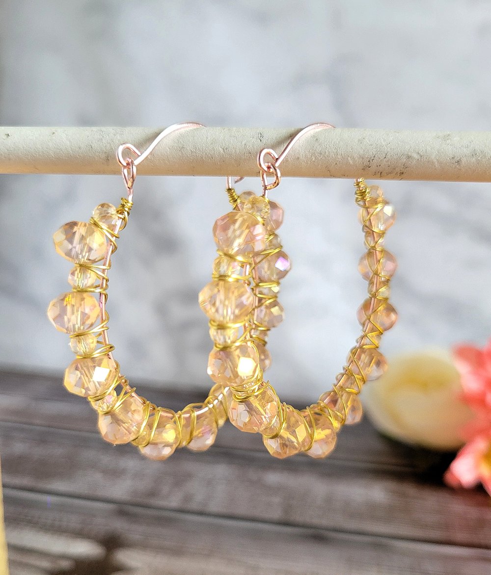 Image of Handmade Wire-wrapped Beaded Hoop Earrings-Large