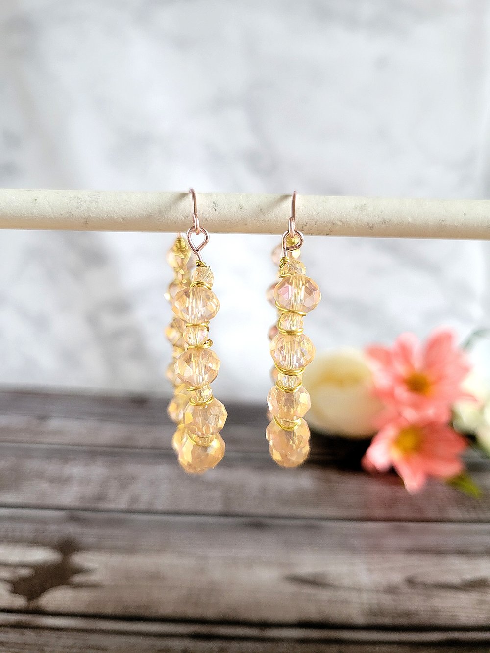 Image of Handmade Wire-wrapped Beaded Hoop Earrings-Large