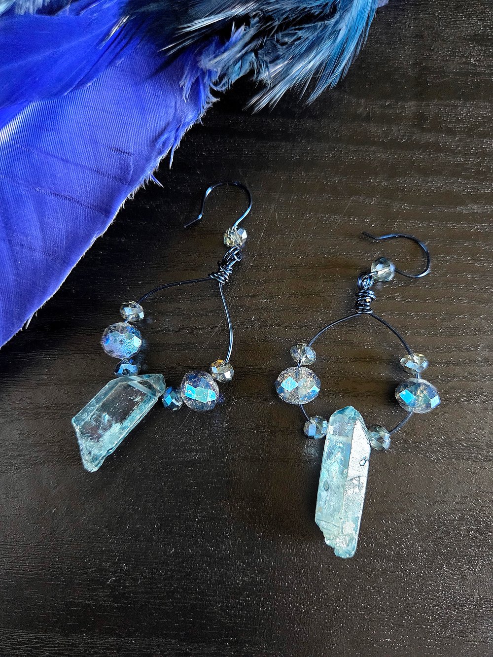 Image of Blue Quartz Wire-Wrapped Hoop Earrings
