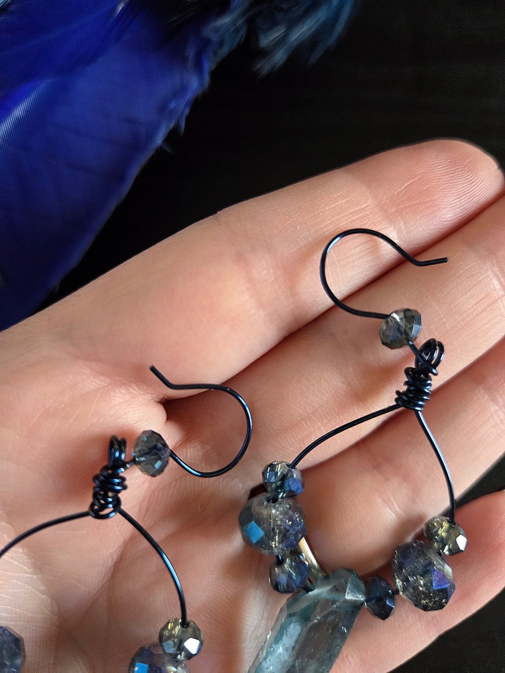 Image of Blue Quartz Wire-Wrapped Hoop Earrings