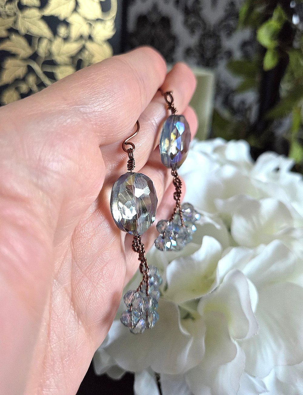 Image of Blue Crystal Danish Cluster Earrings