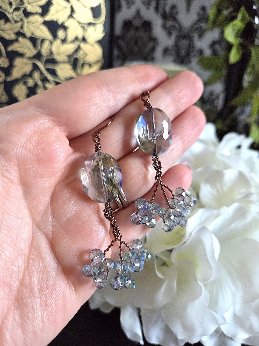 Image of Blue Crystal Danish Cluster Earrings