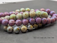 Image 3 of Czech Glass Round Beads – Meadow Green, Robin’s Egg & Lilac Luster – 8mm Premium Rounds  