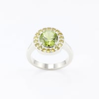 Image 2 of Pineapple Cut Peridot & Yellow Sapphire Halo Cocktail Ring