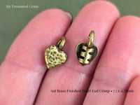 Image 4 of Decorative Heart End Crimps – Antique Copper & Brass – Jewelry Closure Ends – 2pc Pair